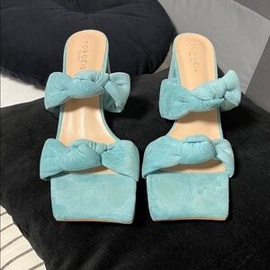 Blue Bow Heeled Sandals